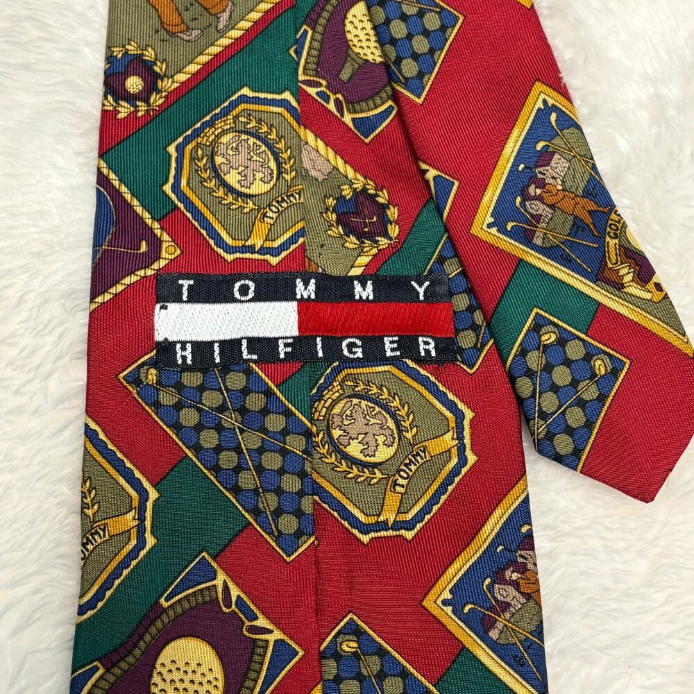 Vintage Tommy Hilfiger 100% Italian Silk Golf Themed Neck Tie Red Preppy - Picture 5 of 7